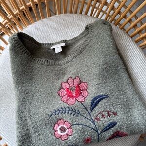 Floral Embroidered Green Sweater - The Loft